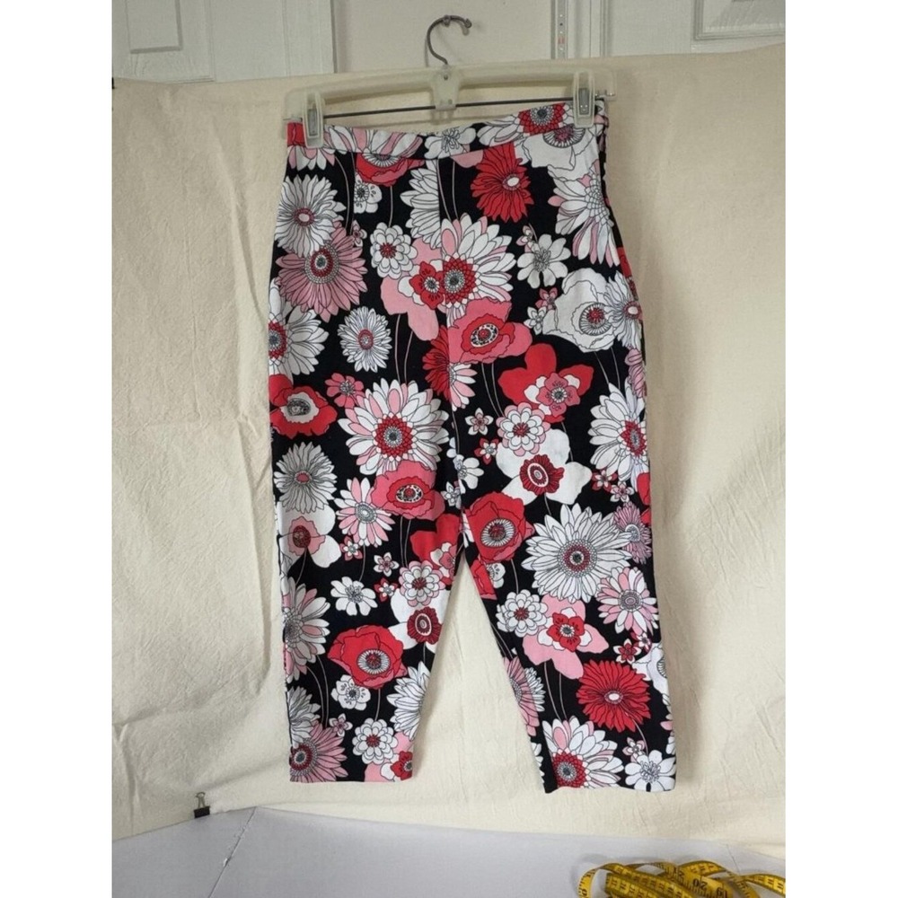 Briggs Petite Floral Crop Pants Red Pink Black Side Zip Tapered Size 8P